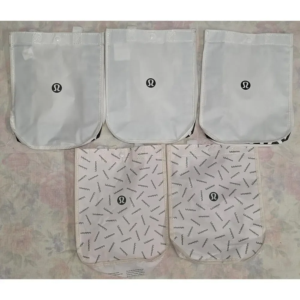 Lululemon Reusable Shopping Tote Bags Set of 5 Small White Logo Gym- 11x9